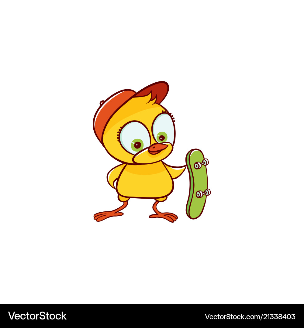 Süße Baby-Hühner-Charakter mit einem Skateboard Süße Baby-Hühner-Charakter mit einem Skateboard vektorbild