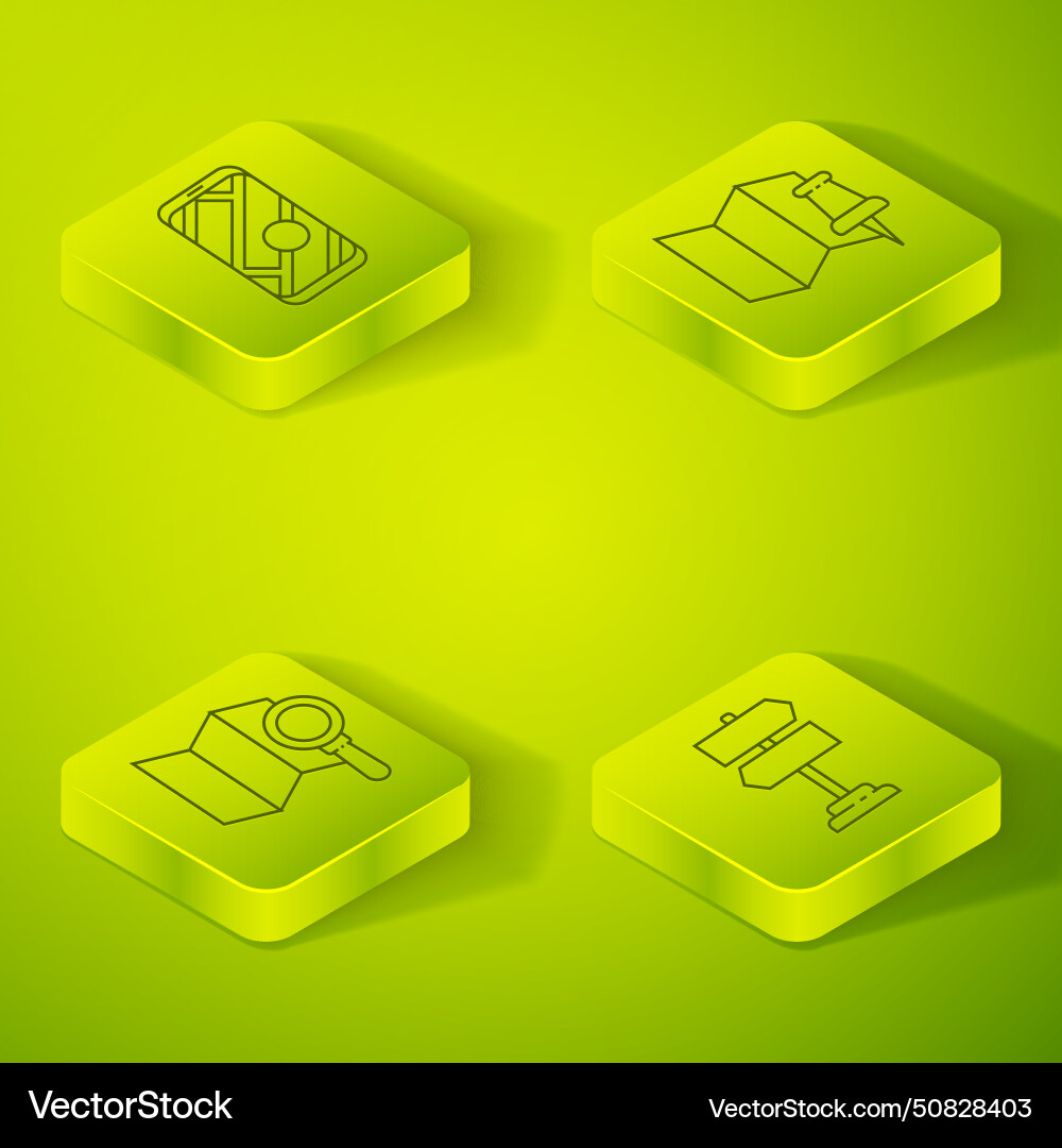 Set isometric folded map with push pin search Set isometric folded map with push pin search vector image