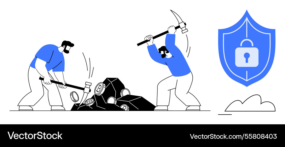 Two workers mining resources with tools next Two workers mining resources with tools next vector image