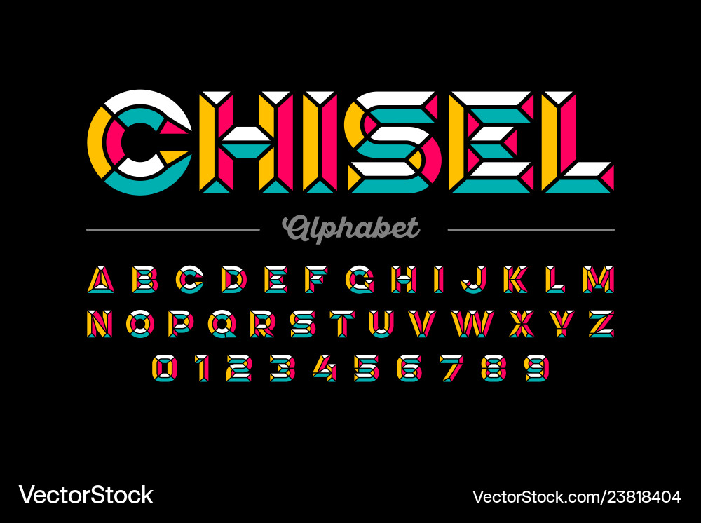 Colorful Chisel Alphabet Font - Retro Style vector image