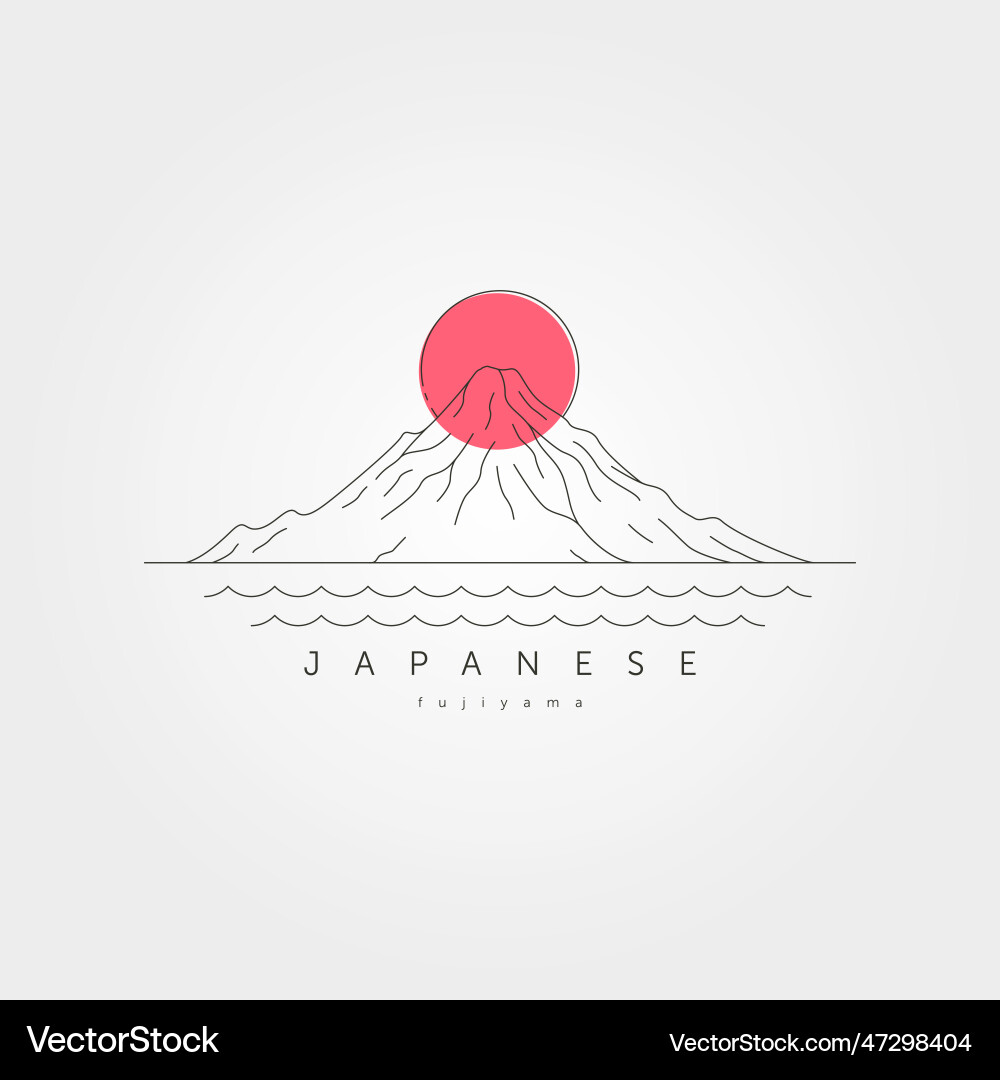 Japanese mount fuji line art design sun vector image