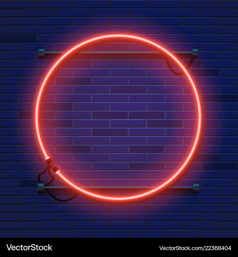 Neon Lampe Kreisrahmen auf Ziegelwand Hintergrund Neon Lampe Kreisrahmen auf Ziegelwand Hintergrund vektorbild