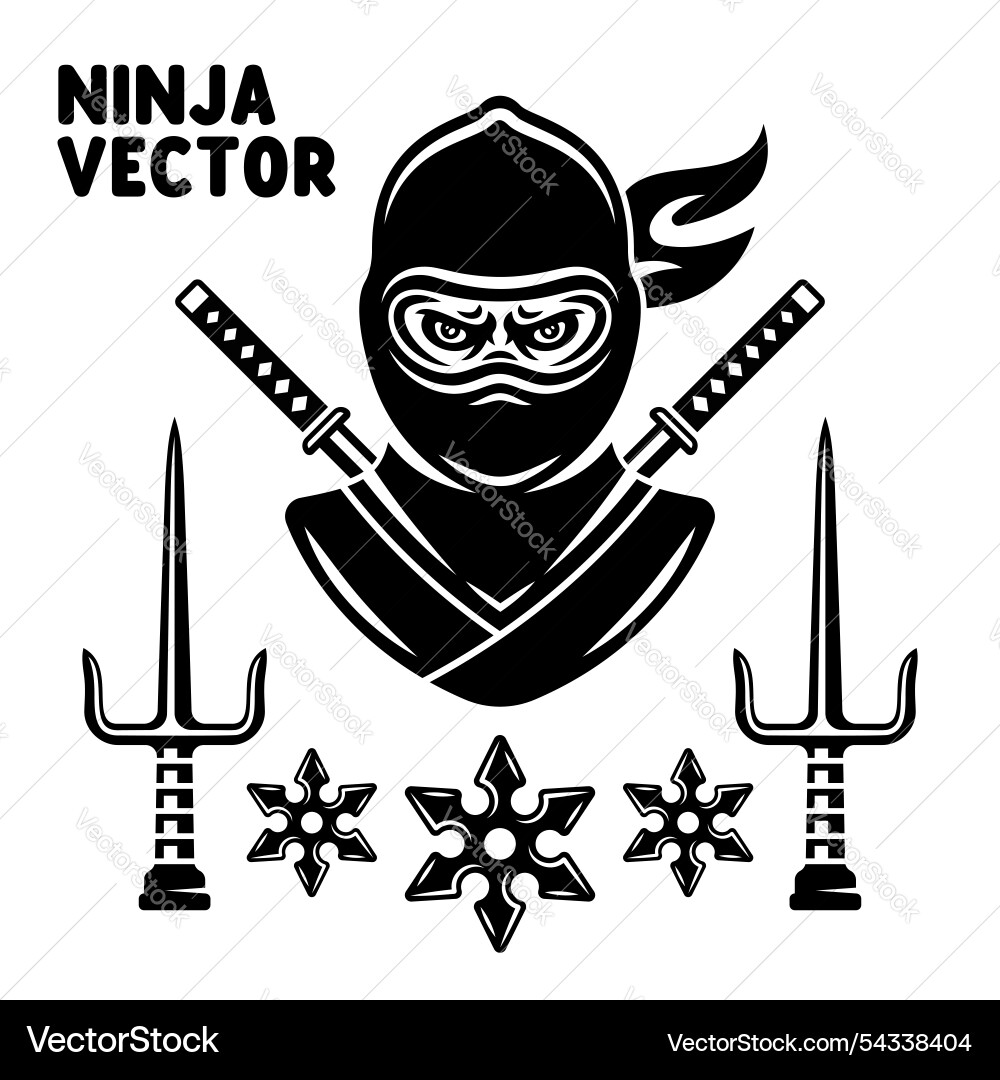 Ninja set of elements in monochrome style Ninja set of elements in monochrome style vector image