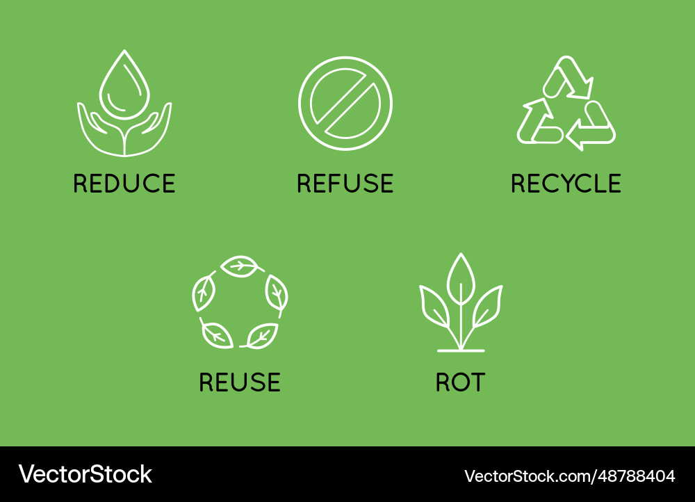 Set of linear simple icons - zero waste concept Set of linear simple icons - zero waste concept vector image