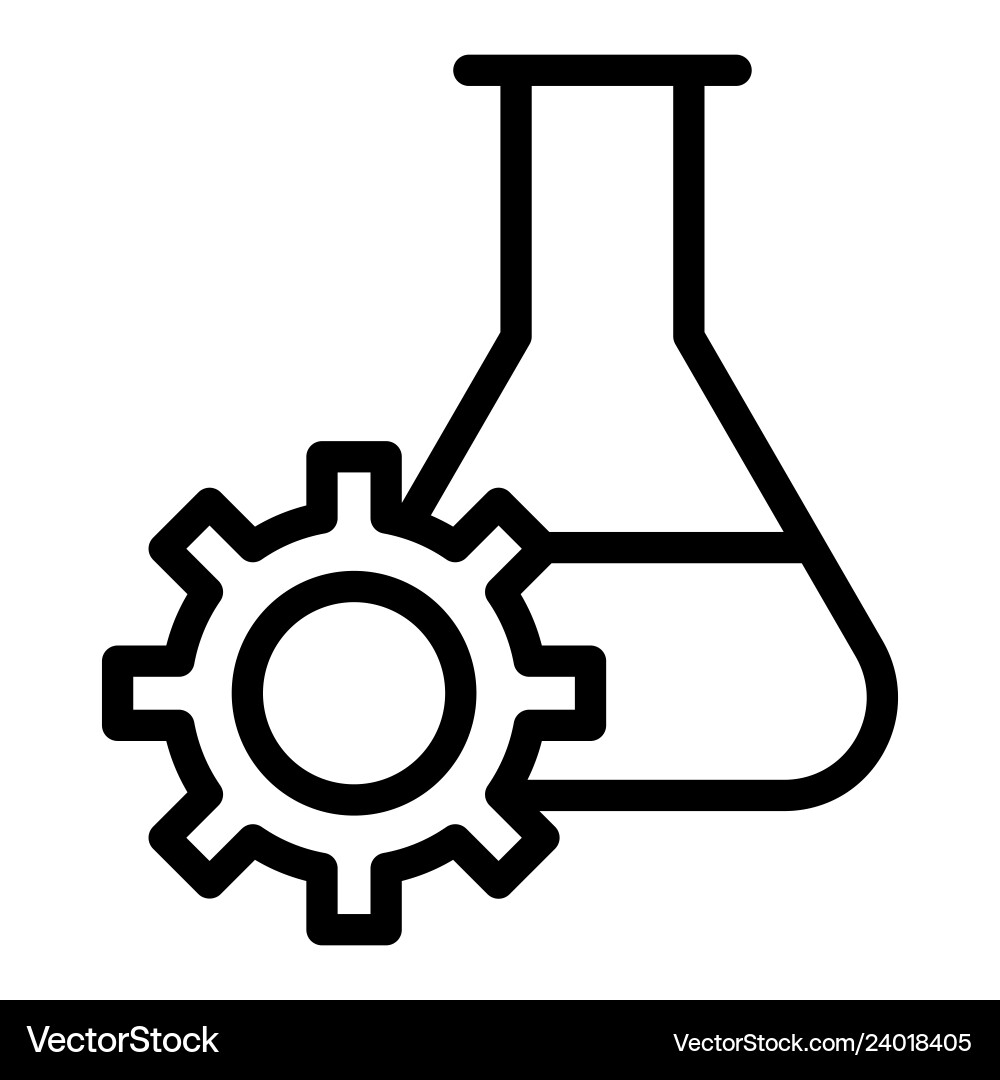 Experiment research line icon lab flask and gear Experiment research line icon lab flask and gear vector image