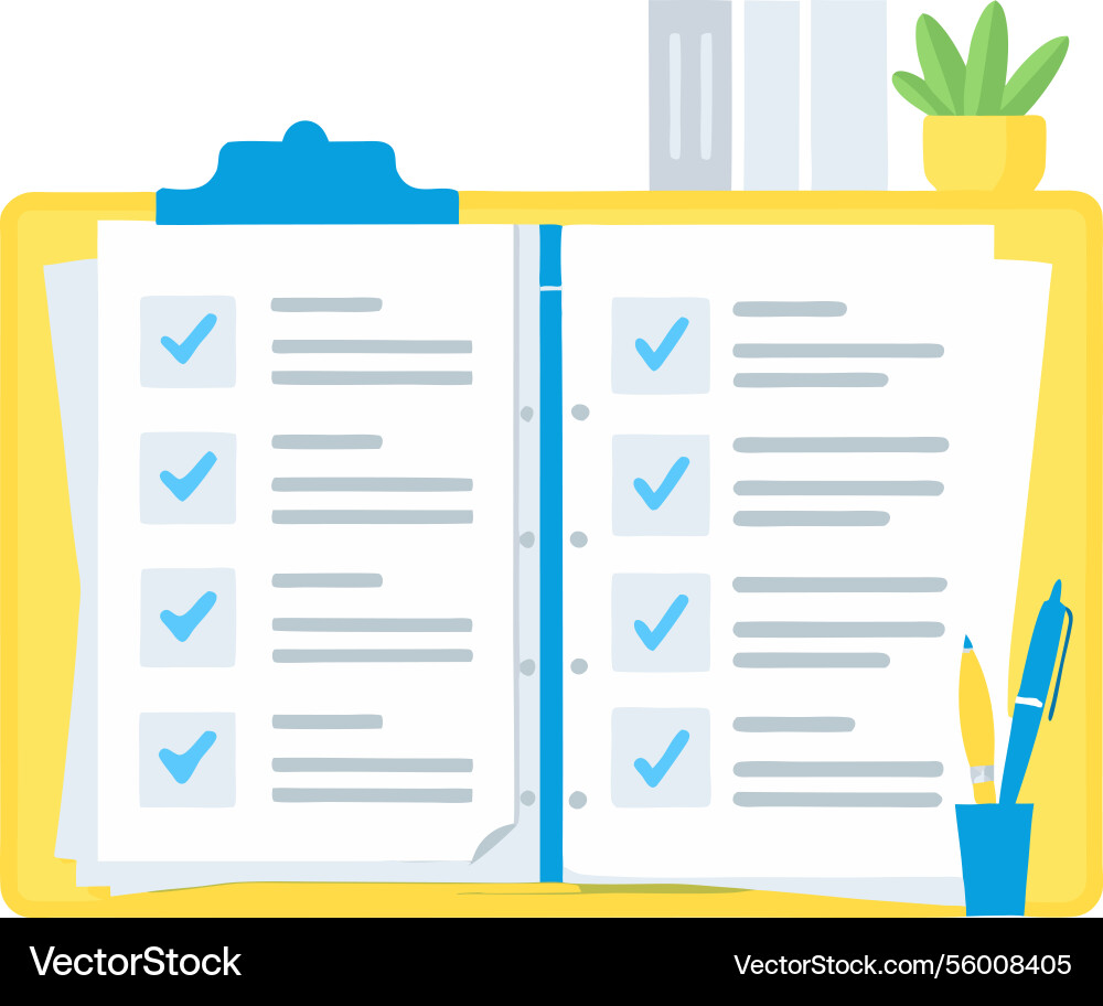 Organized workspace with checklist and documents Organized workspace with checklist and documents vector image