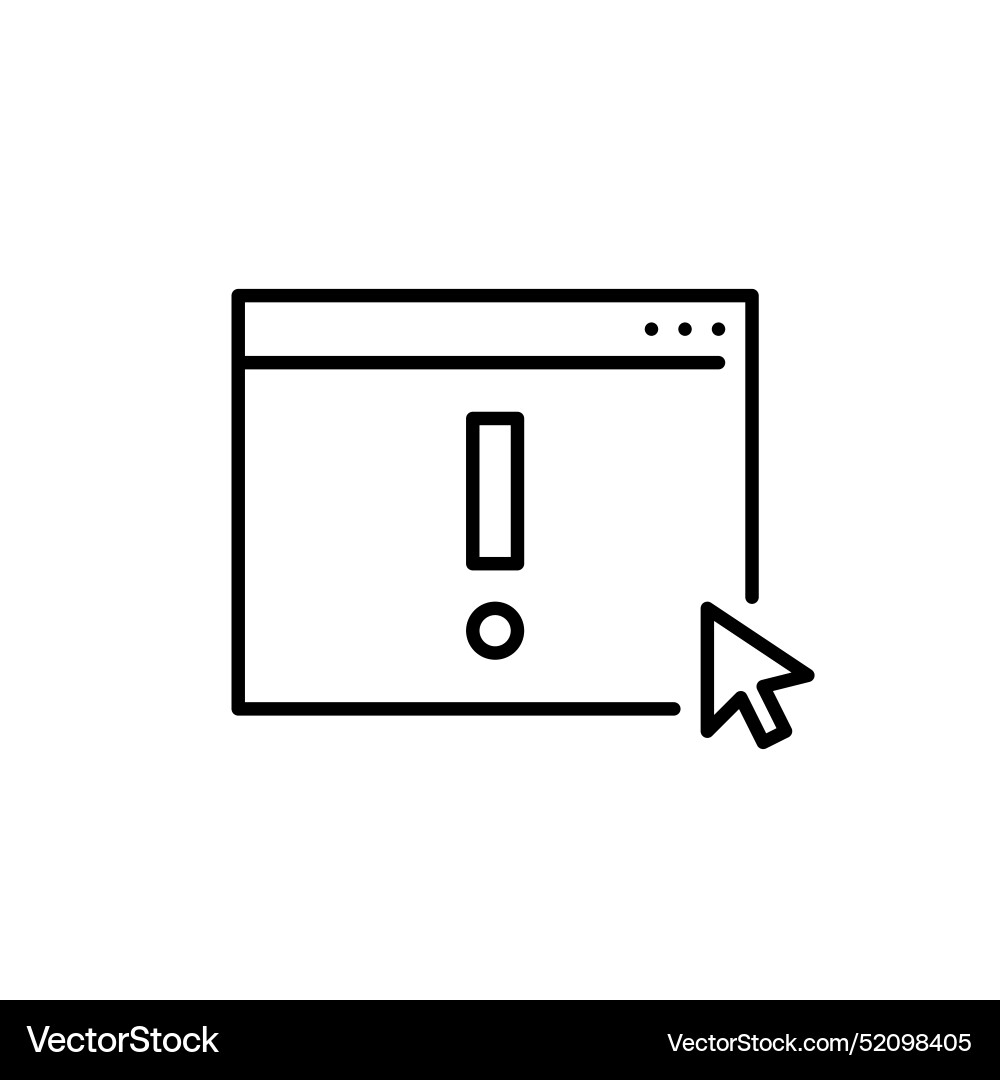 Web browser page with exclamation mark and mouse vector image