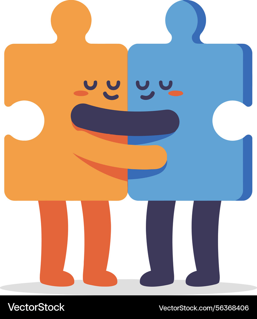 Hugging puzzle pieces symbolizing connection Vector Image