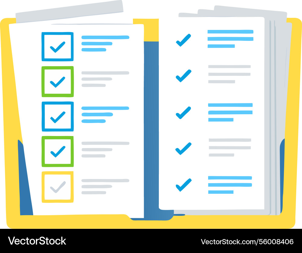 Organized checklist in yellow file folder Organized checklist in yellow file folder vector image