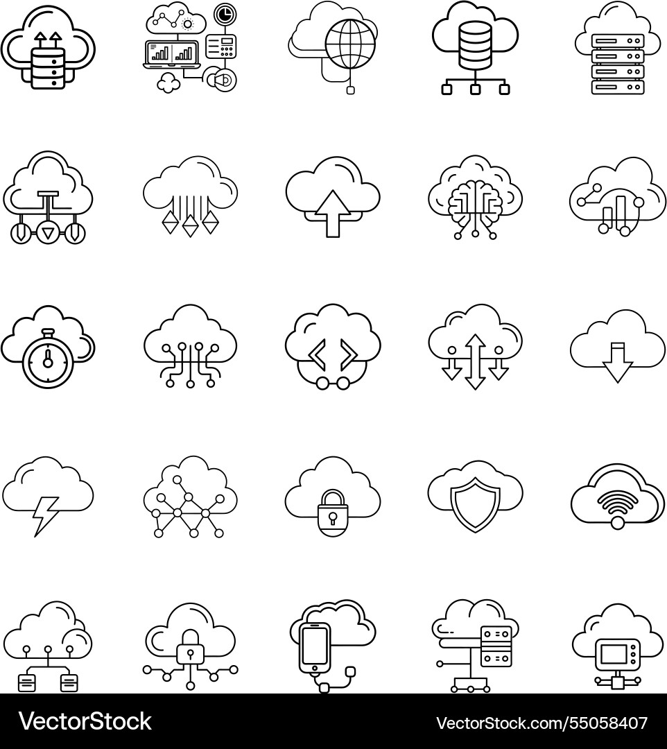 Cloud computing icons server network data secur Cloud computing icons server network data secur vector image
