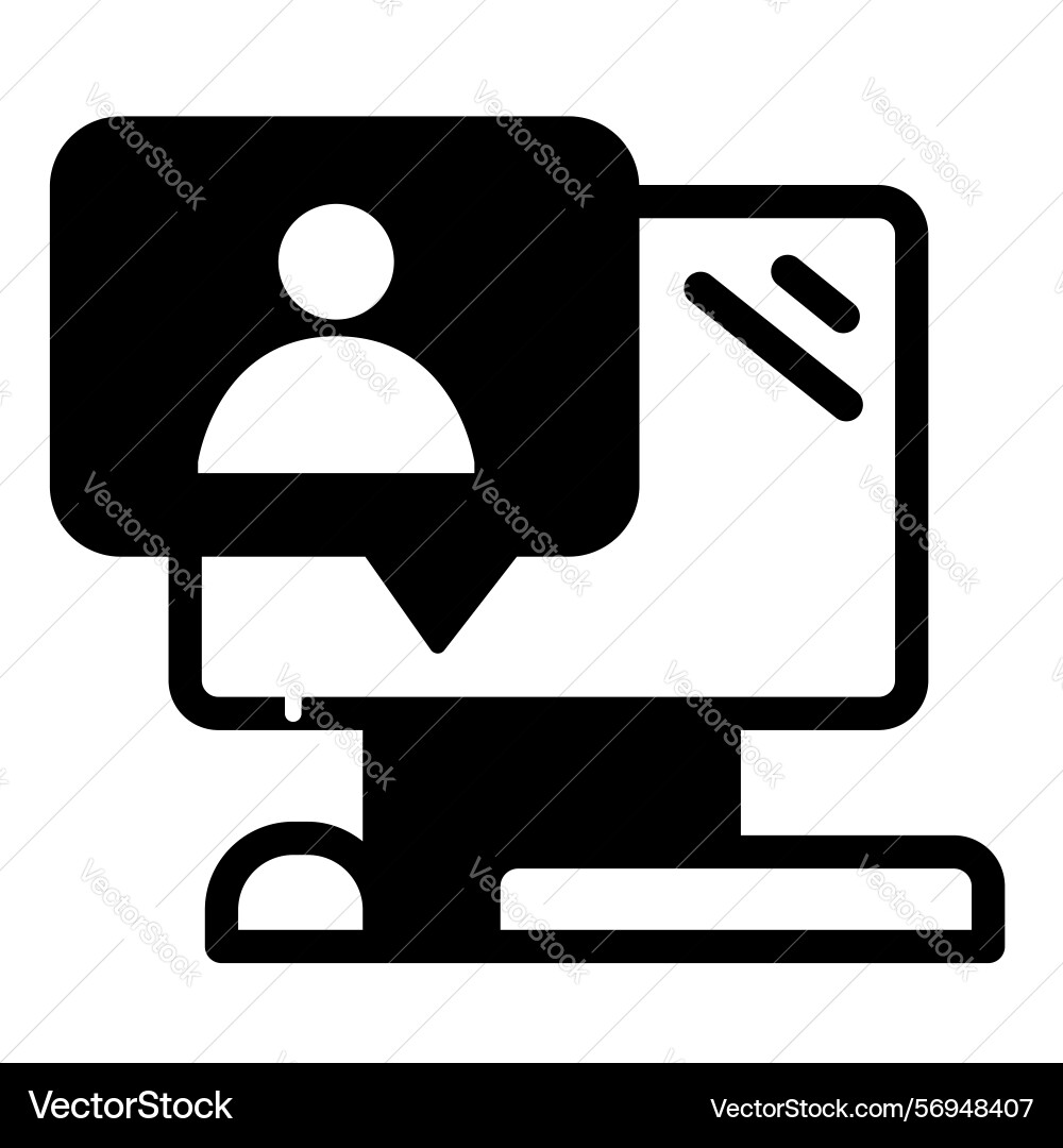 Computer with user message solid icon remote work Vector Image