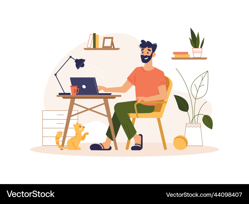 Freelancer sitting by computer work from home vector image