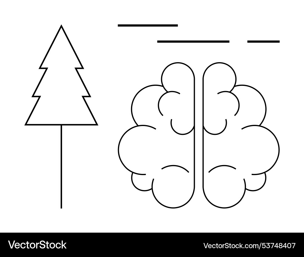 Minimalistic line art featuring brain and tree Minimalistic line art featuring brain and tree Vector Image