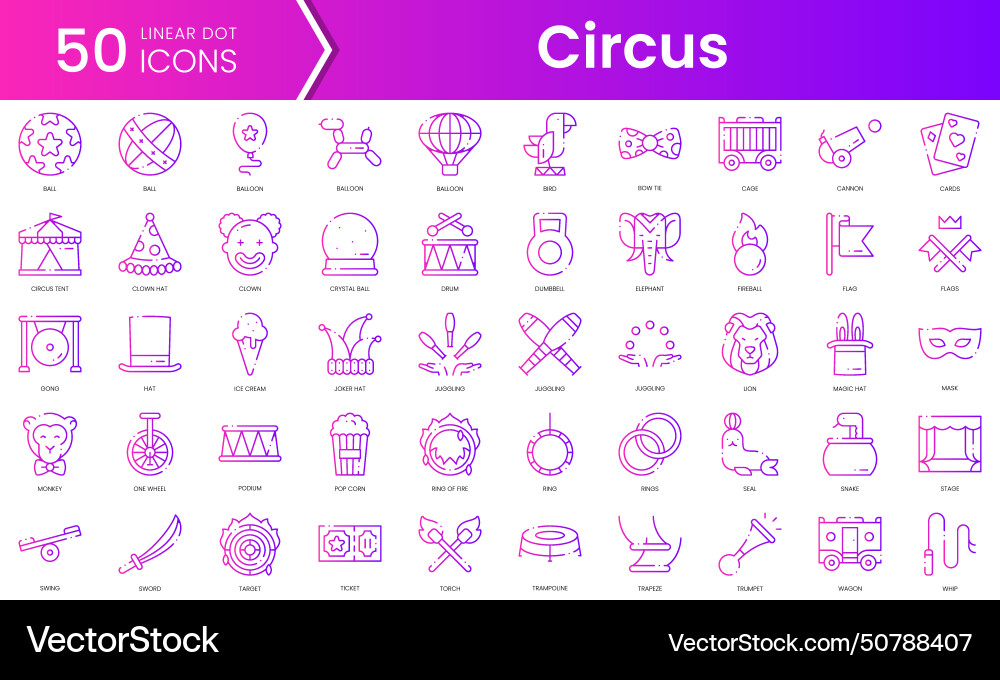 Set of circus icons gradient style icon bundle vector image