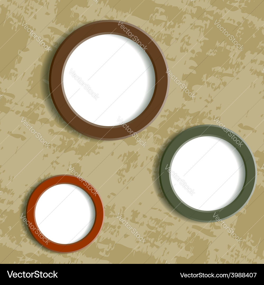 Three round frame on grungy background vector image