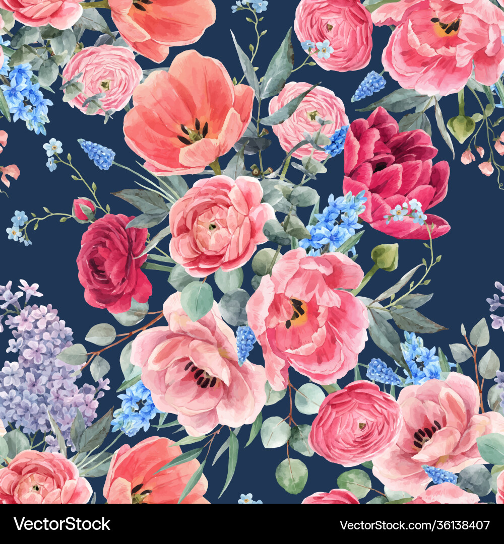 Watercolor Floral Seamless Pattern vector image
