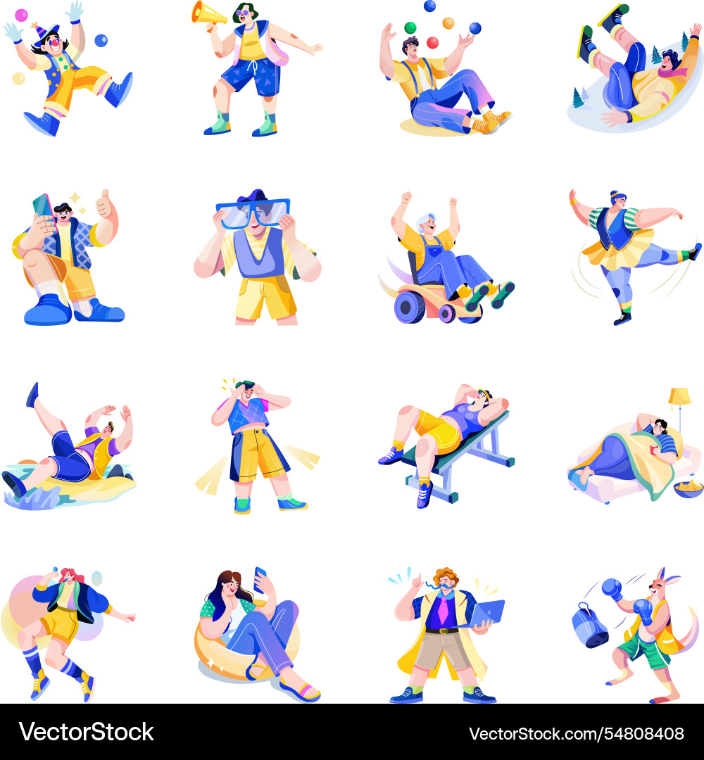 Flat style funny and entertaining characters illus Vector Image