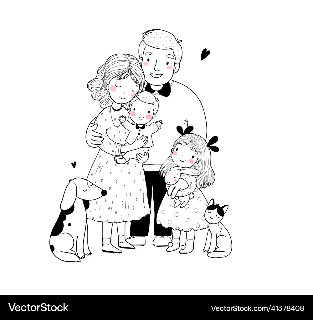 Süße Cartoon-Familie und eine Katze mit Hund Mama Papa Süße Cartoon-Familie und eine Katze mit Hund Mama Papa vektorbild
