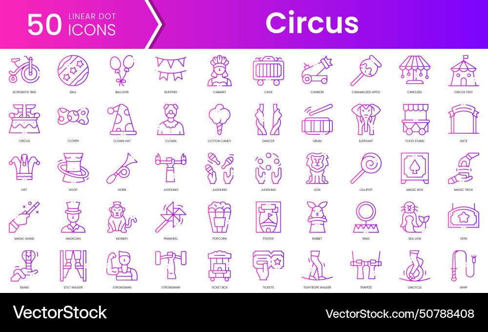 Set of circus icons gradient style icon bundle Set of circus icons gradient style icon bundle vector image