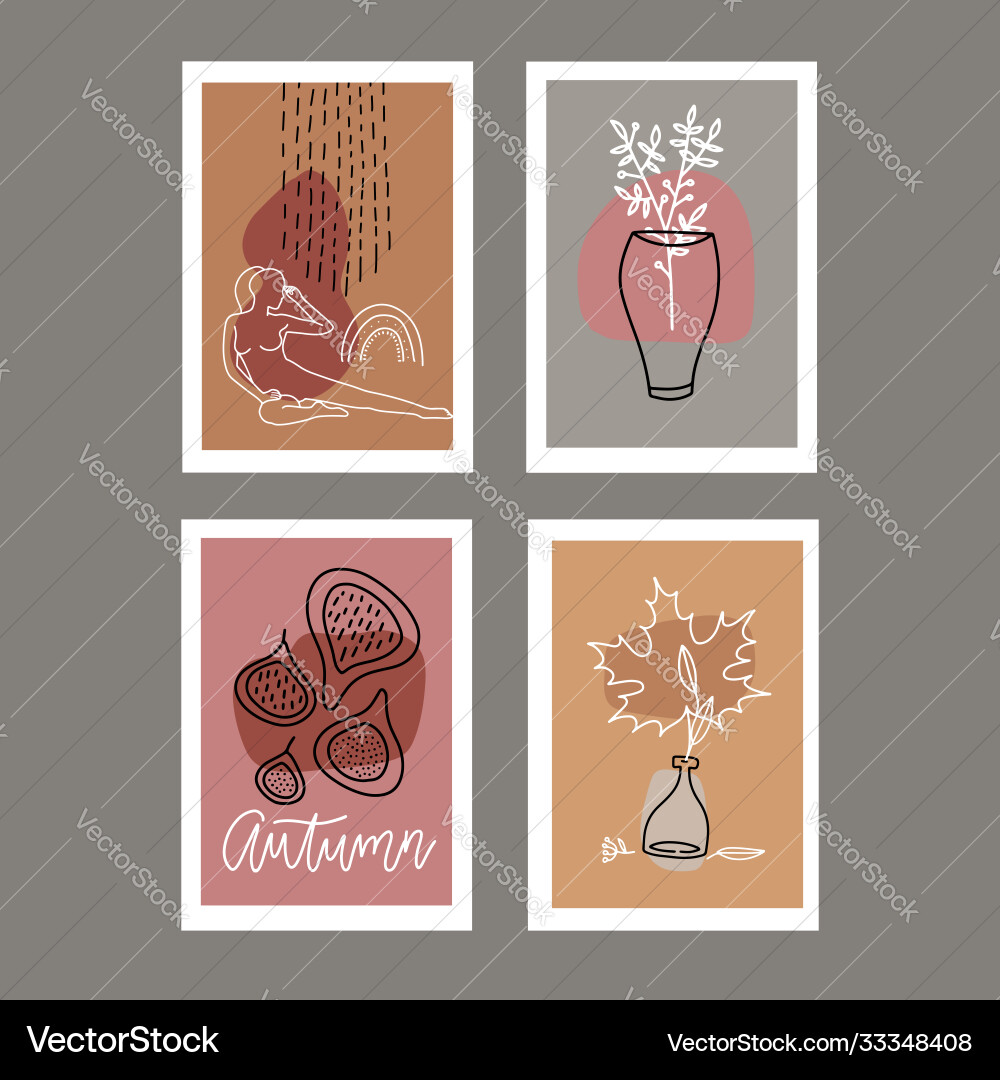 Trendy set fall greeting cards invitations fig Vector Image