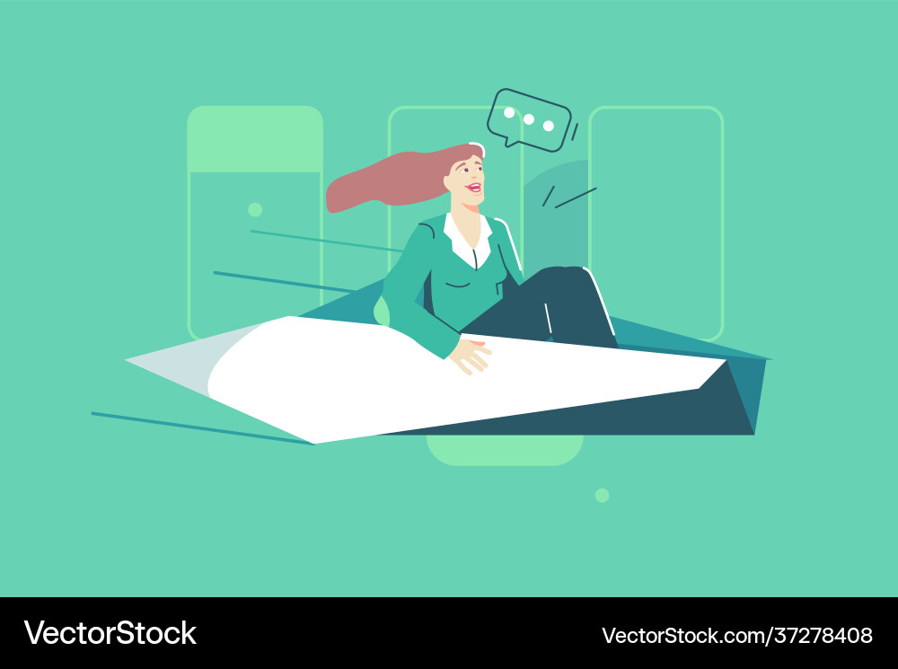 Woman flying on paper origami Woman flying on paper origami vector image
