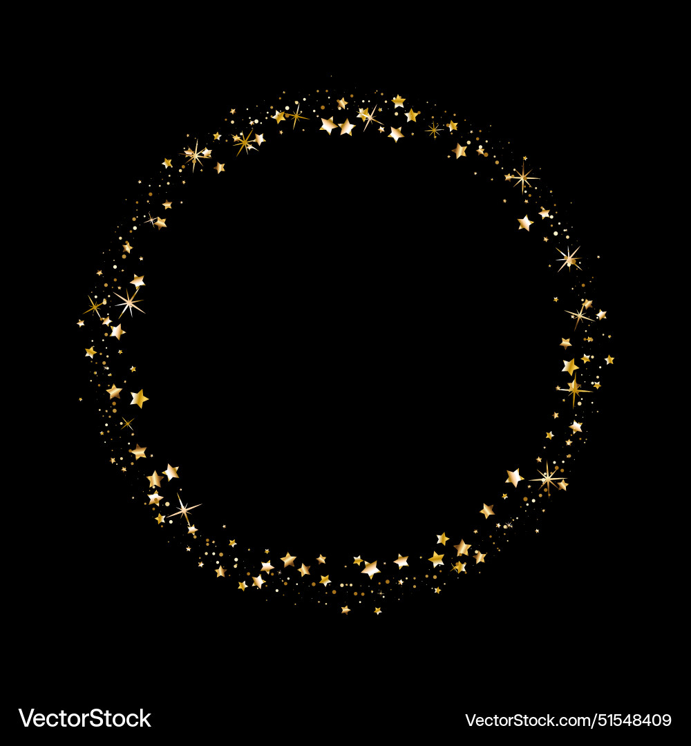 Golden serpentine ribbons frame confetti round Vector Image
