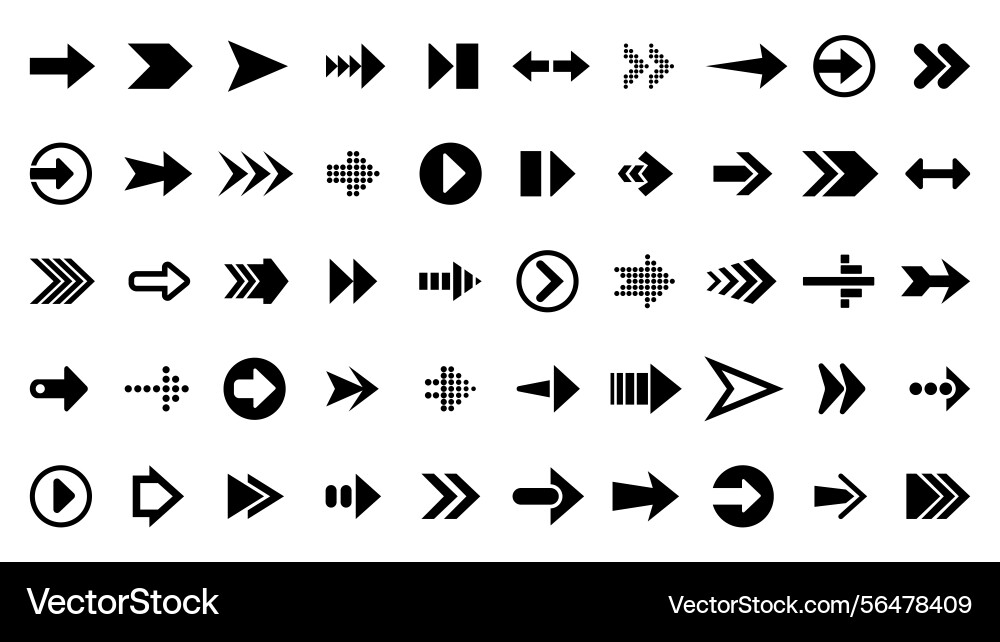 Set of 50 black arrows cursor pictogram pointer Set of 50 black arrows cursor pictogram pointer vector image