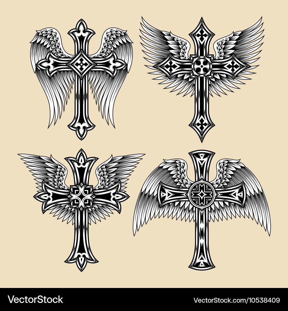 Winged Cross Set - Religious Symbol vector image