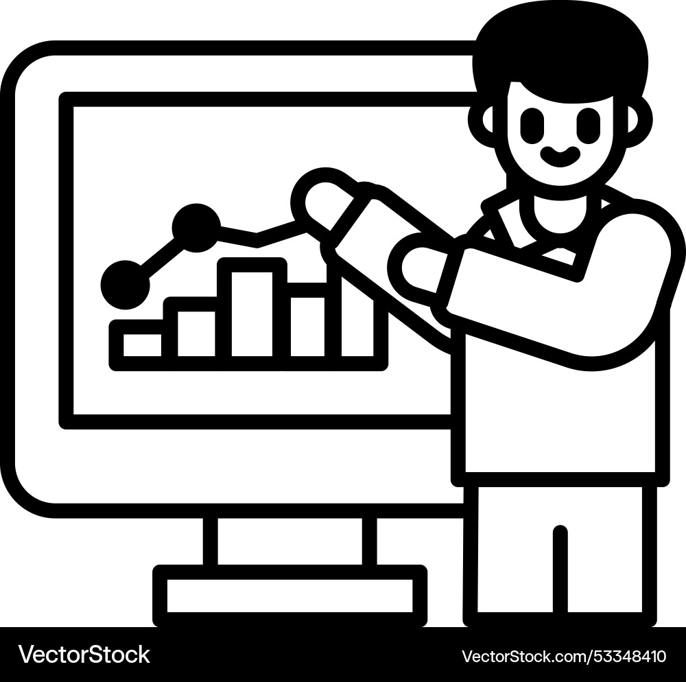 A man is standing in front of computer monitor A man is standing in front of computer monitor Vector Image