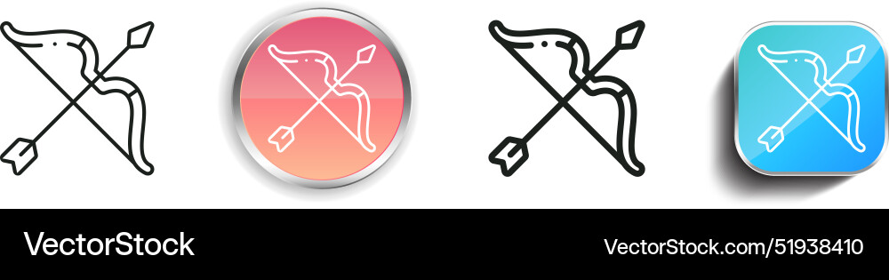 Bow and arrow icon thin linear regular button Vector Image