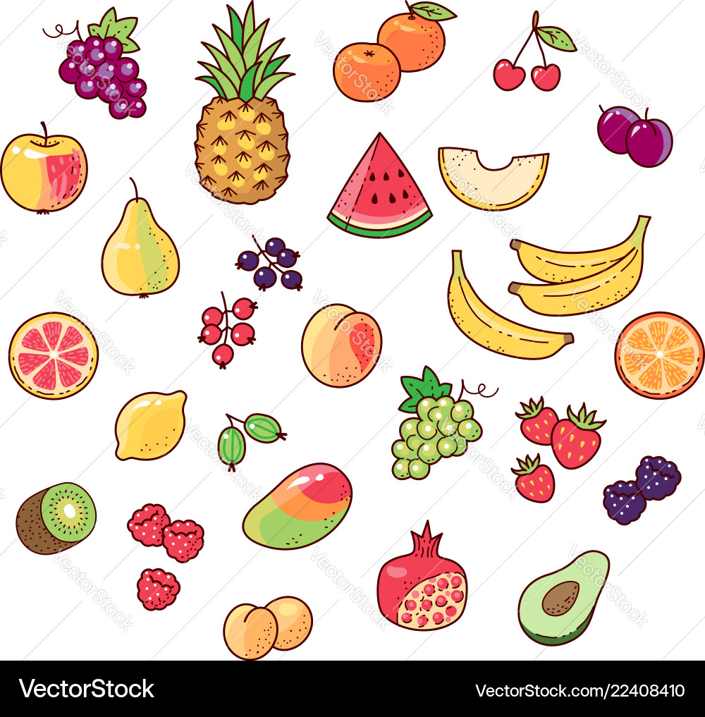 Cartoon Fruit Icons Vector Image
