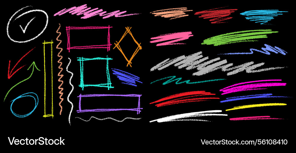 Colorful hand drawn chalk brush set grunge frames Colorful hand drawn chalk brush set grunge frames Vector Image