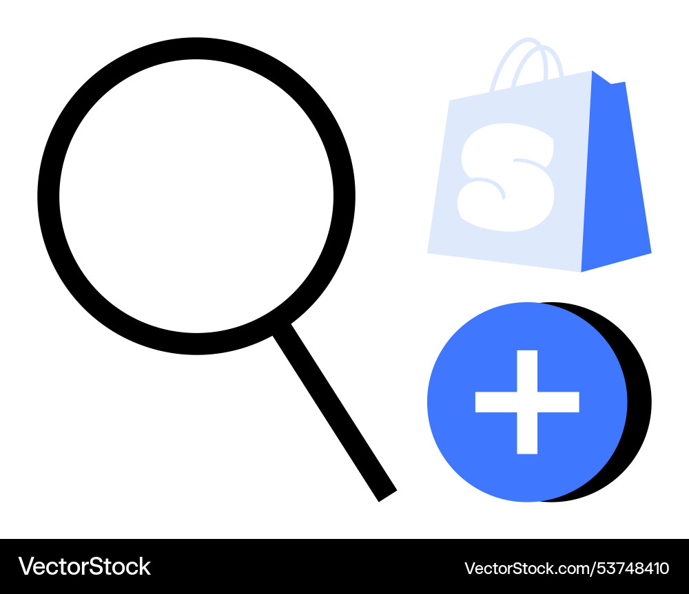 E-commerce search and add to cart symbol E-commerce search and add to cart symbol vector image