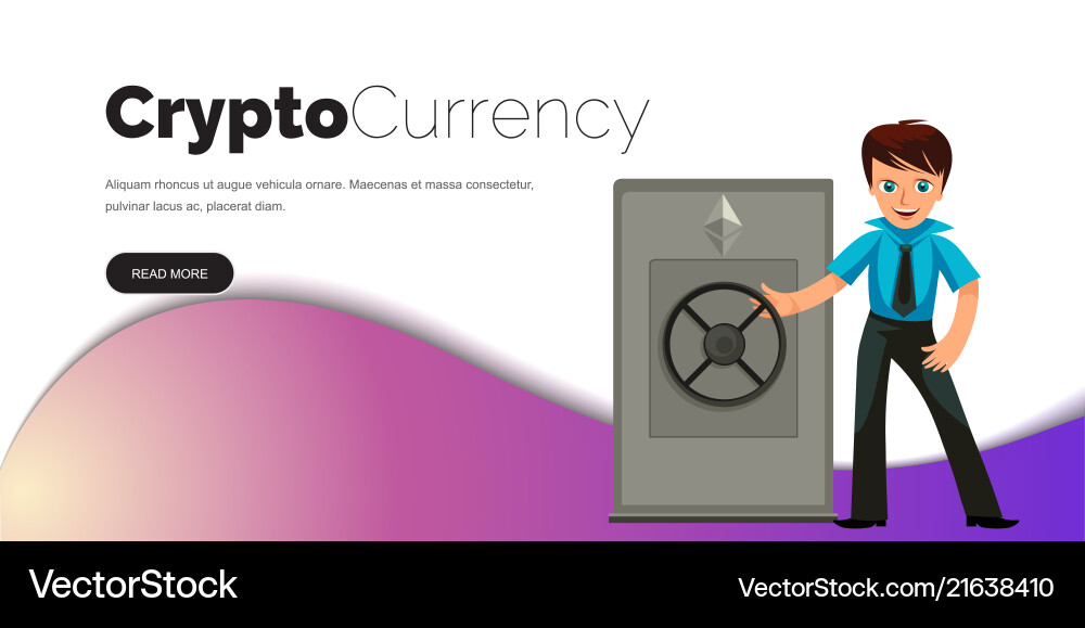 Man with ethereum crypto currency safe poster Man with ethereum crypto currency safe poster vector image