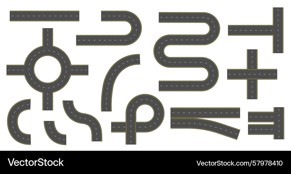 Set of connectable highway elements isolated Vector Image