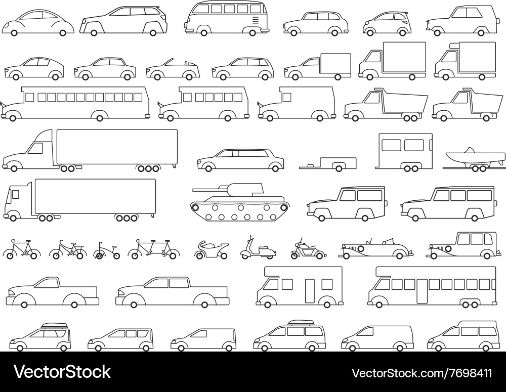 Car icons set linear style Vector Image