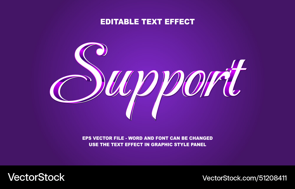 Editable text effect support 3d template Vector Image
