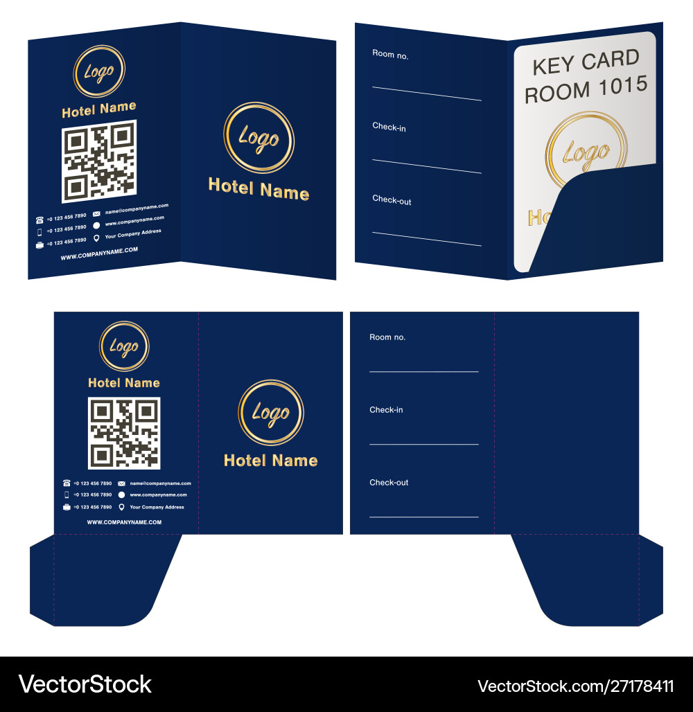 Hotel key card holder folder package template vector image