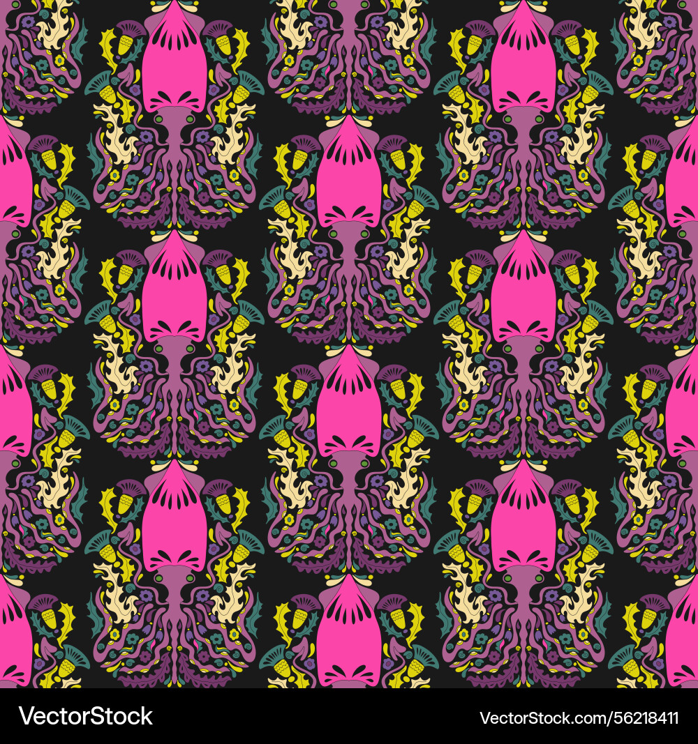 Seamless pattern with decorative squids Vector Image