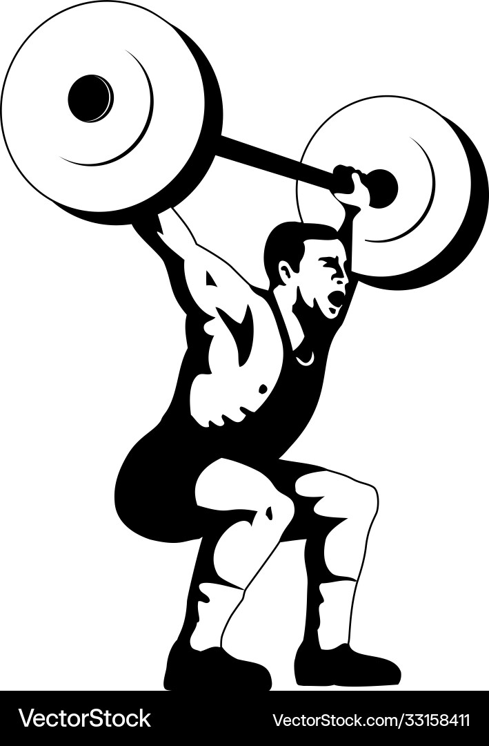 Weightlifter lifting barbell side view retro Vector Image