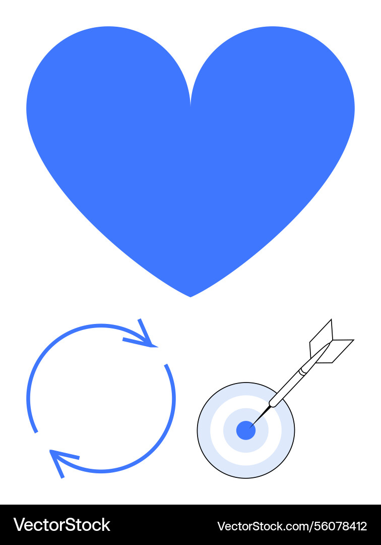 Blue heart circular arrows and target with arrow Vector Image