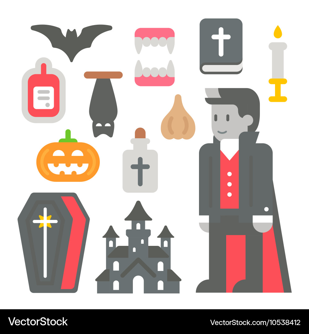 Flat design vampire item set vector image