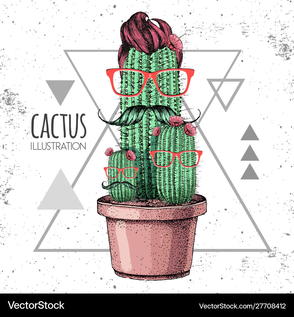 Hand Zeichnung Hipster Kaktus mit Schnurrbart Hand Zeichnung Hipster Kaktus mit Schnurrbart vektorbild