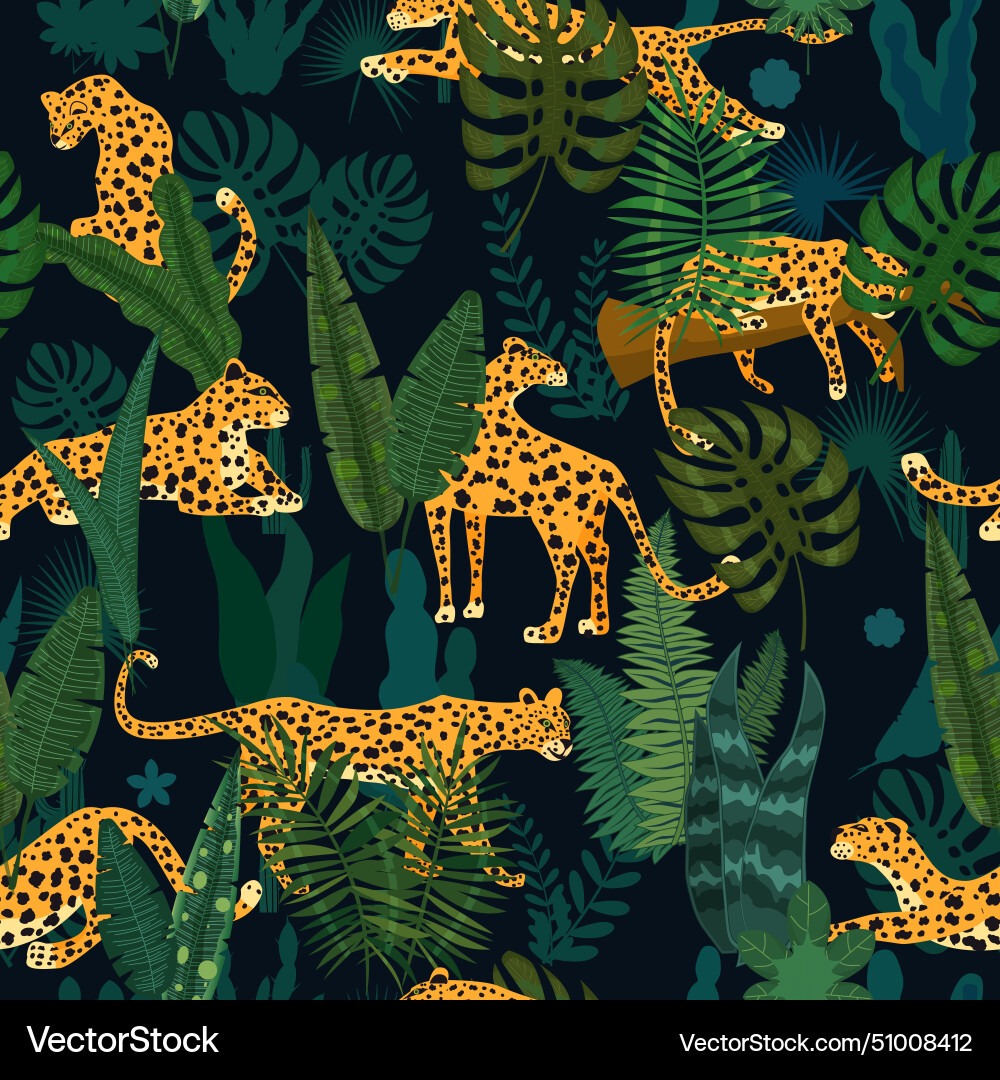 Leopard seamless pattern with tropical leaves – Royalty-Free Vector ...
