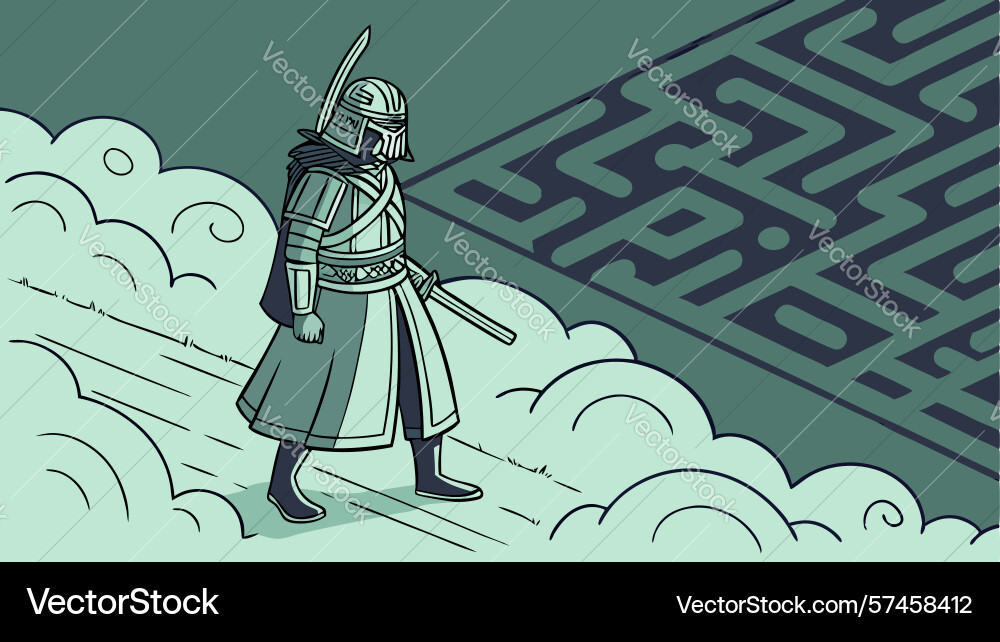 Samurai navigating a complex maze symbolizing vector image