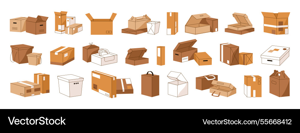 Set of cardboard boxes with different shapes Set of cardboard boxes with different shapes vector image