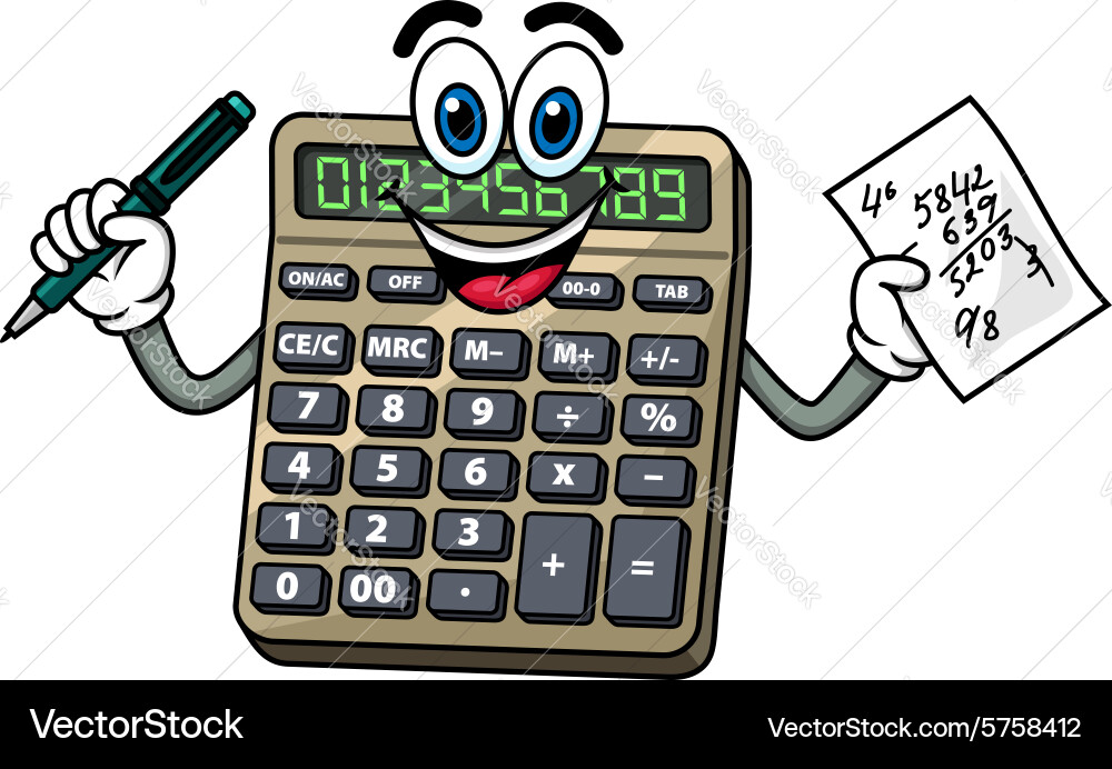 Smiling Calculator Character with Pen vector image