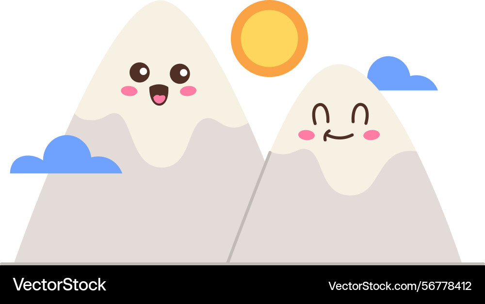 Smiling mountains with sun and clouds character Vector Image