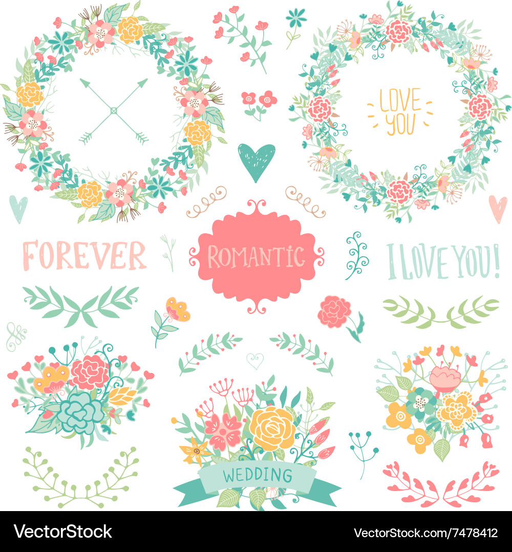 Wedding vintage elements collection vector image