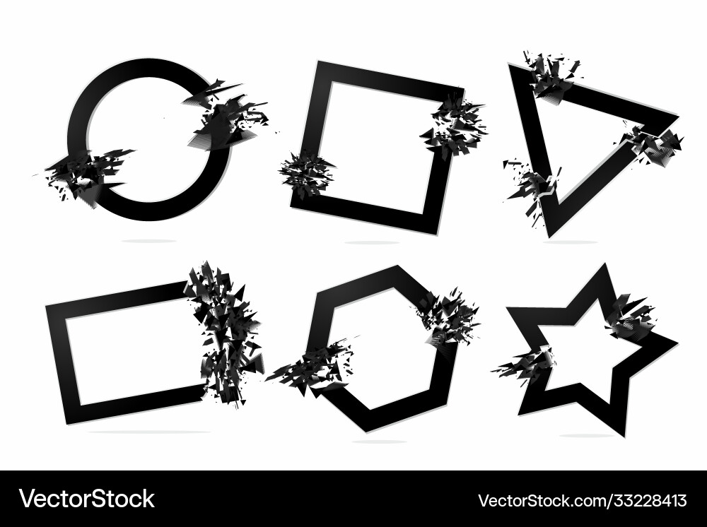 Abstract explosion frames set with black particles vector image